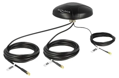 Produktbild von Antenne Multiband LTE UMTS GSM GPS 3 x SMA Stecker omnidirektional Dachmontage schwarz outdoor Delock