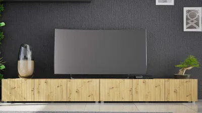 Zdjęcie produktu dla Szafki RTV Stojące KOLDER 2w1 Szerokość 300 cm Dąb Artisan Mat Ryflowany Front Do Salonu KL-02-DAR