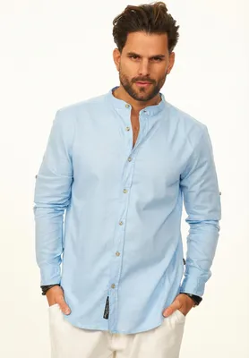 Produktbild von behype. Herren Langarmhemd aus Leinen im Regular-Fit Sommerhemd Herren Leinenhemd Freizeithemd mit Stehkragen & Krempelfunktion