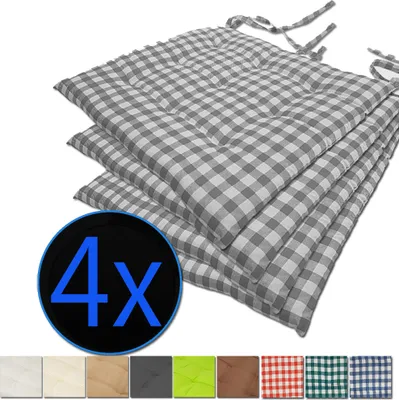 Produktbild von Stuhlkissen Nizza 38x38 cm 4er Pack Sitzkissen mit Steppung, Farbe:Karo-Grau