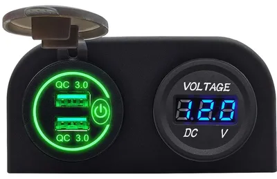 Produktbild von ProRide 12V USB-Autolader 2 Ports QC3.0 mit Voltmeter und Schalter