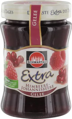 Produktbild von Schwartau Extra Himbeer Johannisbeer Fruchtaufstrich Gelee vegan 340g