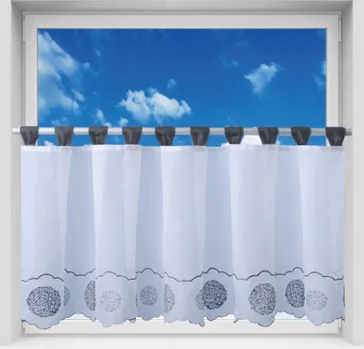 Produktbild von Bistrogardine Gepunktet Schwarz ca. 150x45 cm – transparente Voile Gardine mit Schlaufen, Polyester, Sichtschutz für Küchenfenster