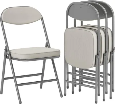 Produktbild von 4er-Set Klappstühle mit Gepolsteter Rückenlehne Esszimmerstühle Campingstuhl bis 120 kg belastbar für Gäste Büro Cremeweiß