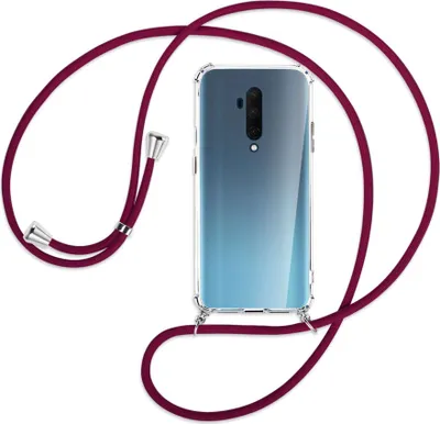 Produktbild von Handykette Backcover-Schutzhülle mit Band (Metall silberfarben) für OnePlus 7T Pro - dunkelrot