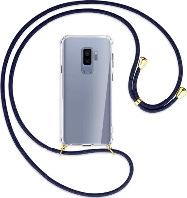 Produktbild von Handykette Backcover-Schutzhülle mit Band (Metall goldfarben) für Samsung Galaxy S9+ / S9 Plus - dunkelblau