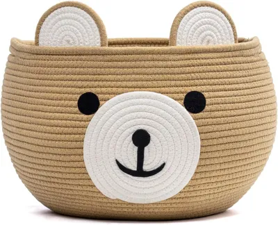 Immagine prodotto di Cesto portaoggetti per bambini, realizzato con corda di cotone, forma a orsetto, ideale per la cameretta