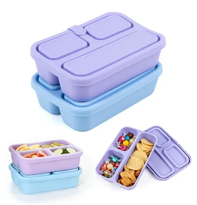Snackbox mit 3 Fächern, 2 Stück, Silikon, 16x11x4 cm, wiederverwendbar