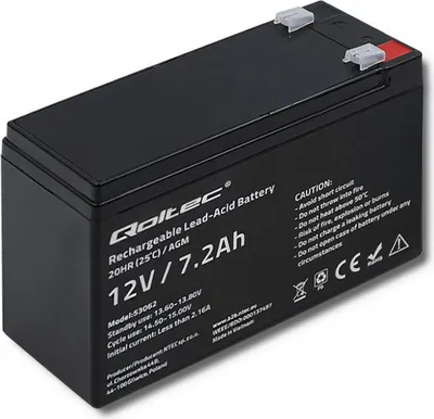 Image de Qoltec 53062 Batterie pour système Ups Acide de plomb scellé (VRLA) 12 V 7.2 Ah