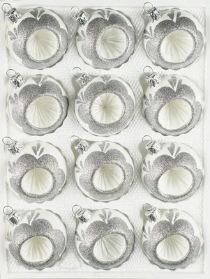 Produktbild von 12 tlg. Glas-Weihnachtskugeln Set in "Hochglanz Vintage Classic Weiss"