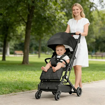 Produktbild von Klappbar Kinderwagen Buggy,Reisebuggy mit Verstellbare Rückenlehne,kompakter Buggy,Reisebuggy Sportwagen für Kinder ab 6 Monaten bis 15kg Schwarz