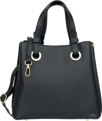 Produktbild von Vera Pelle Ventura Damenhandtasche aus Leder Schwarz – 3 Fächer – Italienisches Narbenleder – goldfarbene Hardware – elegante Umhängetasche