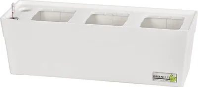Produktbild von Greenbar® Kräuterkasten, für 3 Kräutertöpfe, mit integriertem Bewässerungssystem, für Indoor / Outdoor, 48 x 16 x 15.5 cm, Kunststoff, weiß
