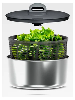 Produktbild von Salatschleuder aus Edelstahl, klein, 3,5 l, mit Seilzug, Salatschüssel mit Deckel, BPA-frei, rutschfester Boden, AquaVent-Technologie, Stopptaste, spülmaschinengeeignet