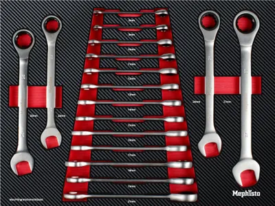 Produktbild von Mephisto Ratschenringmaulschlüssel Set in Soft Inlay in Carbonoptik
