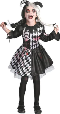Produktbild von Horror-Clown Kostüm für Mädchen Halloween schwarz-weiss M 7-9 Jahre (120-130 cm)