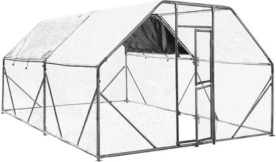 Produktbild von Freilaufgehege 4 x 3 x 2 m mit Sonnendach und verzinkten Gitterstäben, Außengehege als Voliere Hühnerstall oder Hasenstall, Kleintiergehege mit Riegel