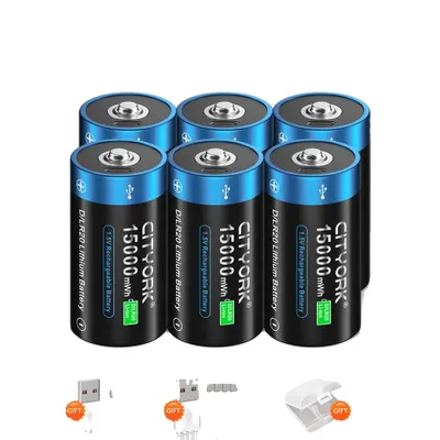 Zdjęcie produktu dla Akumulatory CITYORK D, pojemność 15000mWh, ładowanie przez USB, 6 sztuk akumulatorów D