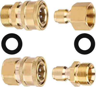 Image de 4 adaptateurs M22-14/15 mm pour nettoyeur haute pression, avec raccord en laiton pour tuyau d'arrosage