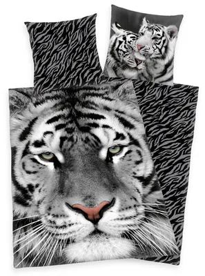 Produktbild von Bettwäsche Set weißer Tiger 135 x 200 cm 80 x 80 cm 100% Baumwolle