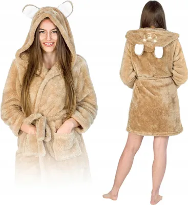 Zdjęcie produktu dla ZOLTA Szlafrok miś damski z kapturem długi ciepły gruby kigurumi onesie L