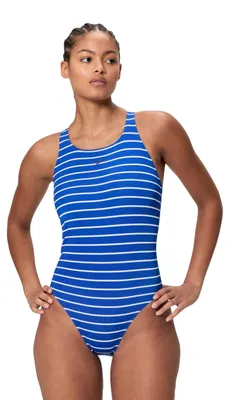 Image de Maillot de bain une pièce Speedo End+ Print Medalist pour femmes, couleur bleu, taille 34