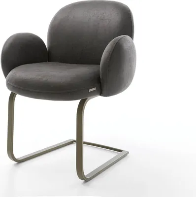 Produktbild von DELIFE Freischwinger Nube-Flex mit Armlehnen Mikrofaser Anthrazit Vintage Freischwinger flach Effektfinish Titan Taschenfederkern