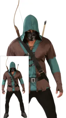 Obrázek produktu pro Superhrdina Lučištník Středověký karneval Figurka Temná maska Kostým Strážce Fantasy dobrodružství, Velikost: 54 - 56 (XL) Barva: hnědá