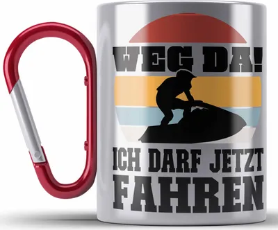 Produktbild von Trendation - Jetski Edelstahl Tasse Karabiner Geschenk mit Spruch Jetski Sprüche Jetskifahrer (Rot)