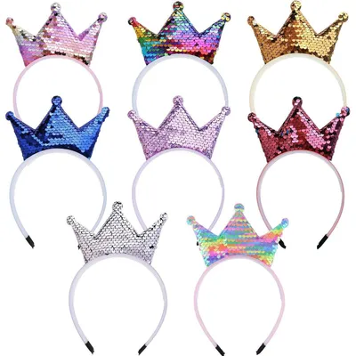 Productafbeelding van 8-delige set glitterkroon-hoofdbanden, glinsterende kroon-haarbanden voor meisjes, kleurrijke metalen haarringen voor feesten, cosplay