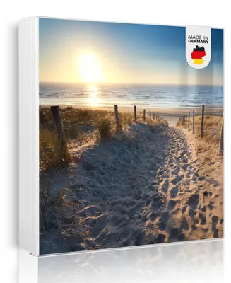 Produktbild von banjado Schlüsselkasten aus Metall, 30x30cm groß mit 32 Haken, als Magnettafel nutzbar, Korpus weiß, Anschlag links, Nordseestrand [SKGW2 11121]