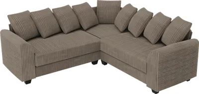 Immagine prodotto di AIORBER Divano moderno modulare ad angolo a L, divano combinato deep cloud, 5 posti, con cuscini, in velluto a coste, comodo e robusto, versatile, marrone
