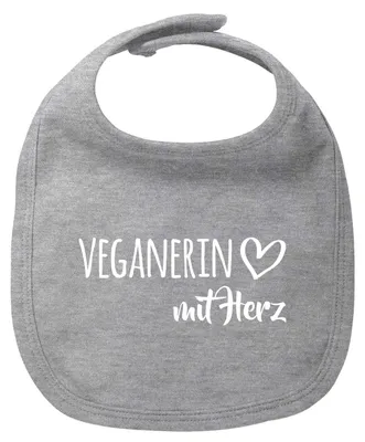 Produktbild von Huuraa Baby Lätzchen Veganierin mit Herz Heather Grey Klettverschluss  Baumwolle Latz Geschenkidee
