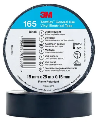 Productafbeelding van 10x 3M™ Temflex™ vinyl isolatietape, zwart, 19 mm x 25 m | Verpakking (10 rollen)