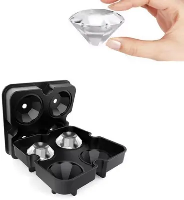 Image de Glaçons en forme de diamant – Moule en silicone pour glaçons – Forme de diamant – Gros glaçons – 4 diamants par moule – Noir – CHPN
