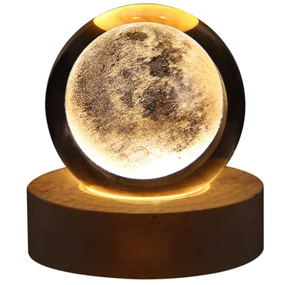 Obrázek produktu pro Lampa s křišťálovou koulí, 3D gravírovaná, svítící křišťálová koule, romantická ambientní lampa s dřevěným podstavcem