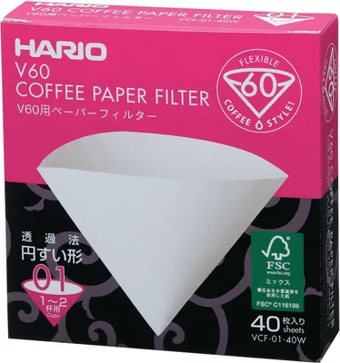 A box of Hario V60 coffee paper filters.