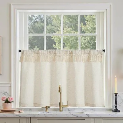Produktbild von Beige Leinen Vorhang 125x60cm Landhausstil