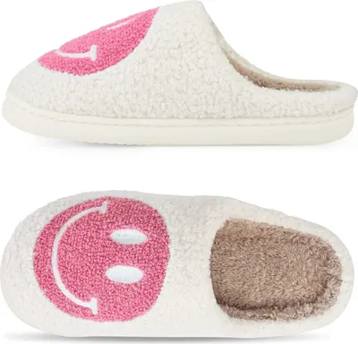 Produktbild von ASKSA Hausschuhe Smiley Damen Herren Winter Warme Plüsch Emoji Haus Pantoffeln, Rosa, Größe: 38-39