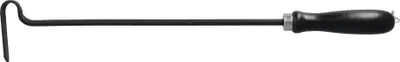 A black fireplace poker with a black wooden handle against a white background.