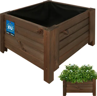 Zdjęcie produktu dla KOTARBAU® Donica Skrzynka Drewniana na Nóżkach 50 x 50 x 30 cm Doniczka Skrzynia z Agrowłókniną Brązowa