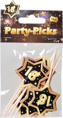 Produktbild von 6 Party-Picks Kuchendeko Geburtstag  18 schwarz-gold