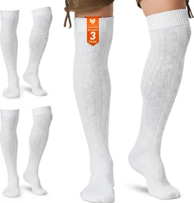 Produktbild von Trachtenstrümpfe 3er Pack Lange Trachtensocken Strümpfe Socken 70cm, Farbe:Weiß, Größe:41-43