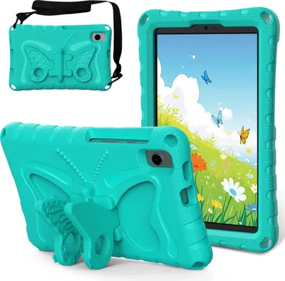 Produktbild von Kinder Hülle für Samsung Galaxy Tab A11 8.7" 2025 Leicht Stoßfeste EVA Kindgerechtes Schutzhülle mit Schultergurt, Schmetterlings-Ständer Türkis