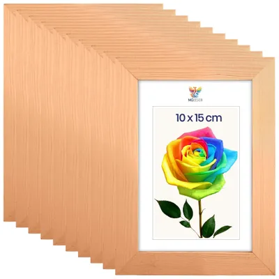 Obrázok produktu pre MG Design, sada 10 kusov rámikov na fotografie, prírodný dizajn, formát A6, 10x15 cm – rámy z prírodného dreva s akrylátovým sklom, vhodné na zavesenie aj na postavenie (vertikálne aj horizontálne)