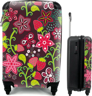 Produktbild von MuchoWow® MuchoWow® Koffer Handgepäck Trolley Rollkoffer Kleine Reisekoffer mit 4 Rollen - Mädchen - Obst - Blumen - Muster - Mädchen - Kinder - Kind - Kind - Cabin Size < 55x40x23 cm & 55x40x20 cm -