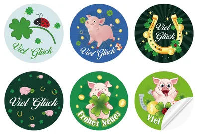 120 Glücksbringer Silvester Sticker, Ø 4 cm, Papier
