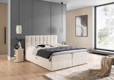 Obrázek produktu pro Manželská čalouněná postel 140x200 ALIBINA - smetanová + topper