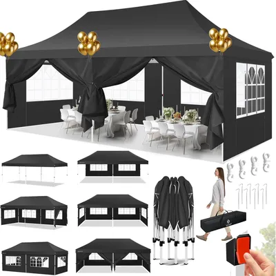 Produktbild von Pavillon 3x6m, Festzelt Faltpavillon Gartenzelt Wasserdicht, UV-Schutz, mit 6 Seitenteilen und 2 Eingängen, für Garten Terrasse Feier Party, Grau