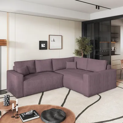 Produktbild von Masseno Ecksofa ERONIS R-S mit Schlaffunktion L-Form, Sofa mit Bettkasten, Wohnzimmersofa, Couch, Soffa, Bettsofa, Couchgarnitur- Lila, POSO 130